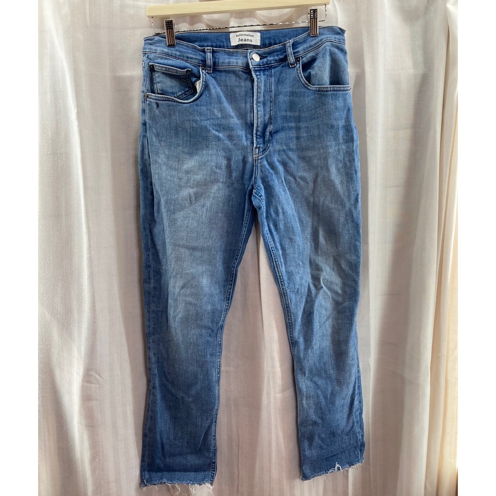 Reformation Jeans Darwin Ankle Jeans Medium Wash Frayed‎ Hem Size 31